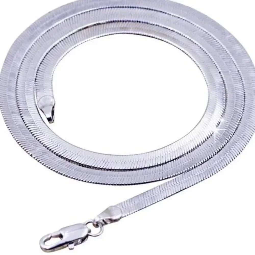 NEW “20” 925 STERLING SILVER SNAKE FLATE NECKLACE - Picture 2 of 7